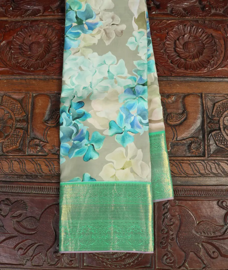 Grey Printed Kanjivaram Silk Saree T430153-image