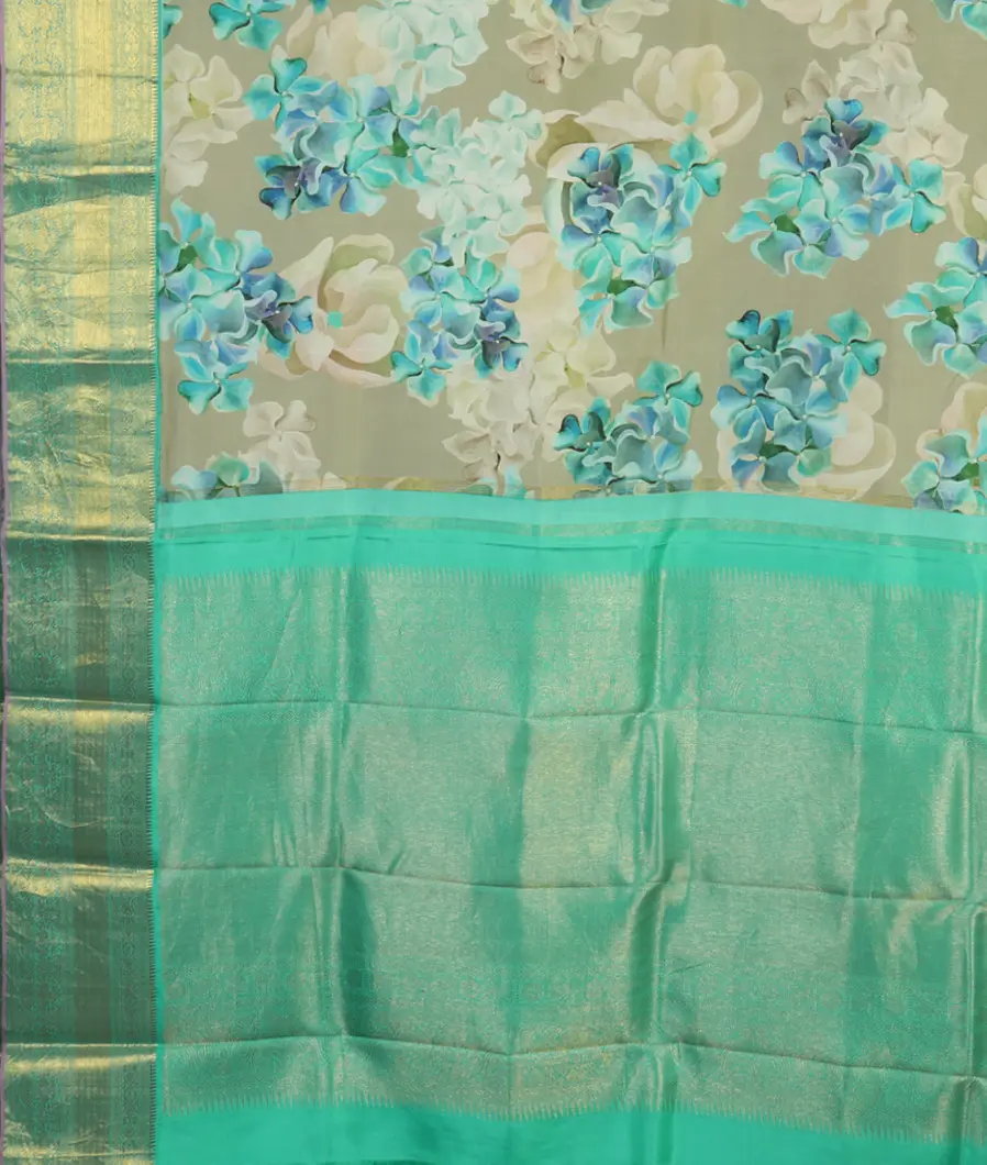 Grey Printed Kanjivaram Silk Saree T4301534