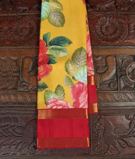 Yellow Printed Kanjivaram Silk Saree T4301491