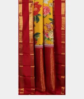 Yellow Printed Kanjivaram Silk Saree T4301492