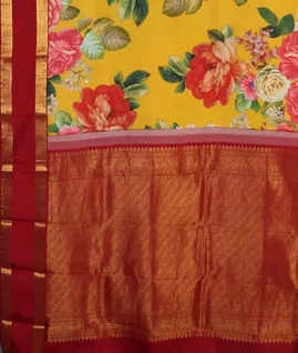 Yellow Printed Kanjivaram Silk Saree T4301494