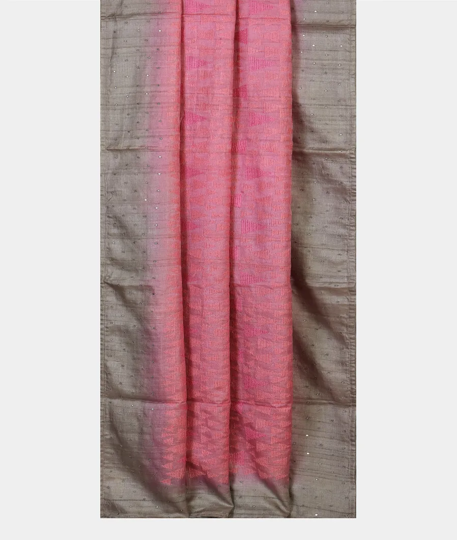 Pink Tussar Embroidery saree T3907702