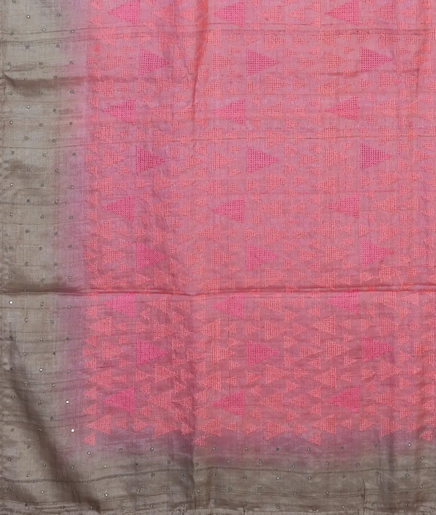 Pink Tussar Embroidery saree T3907704