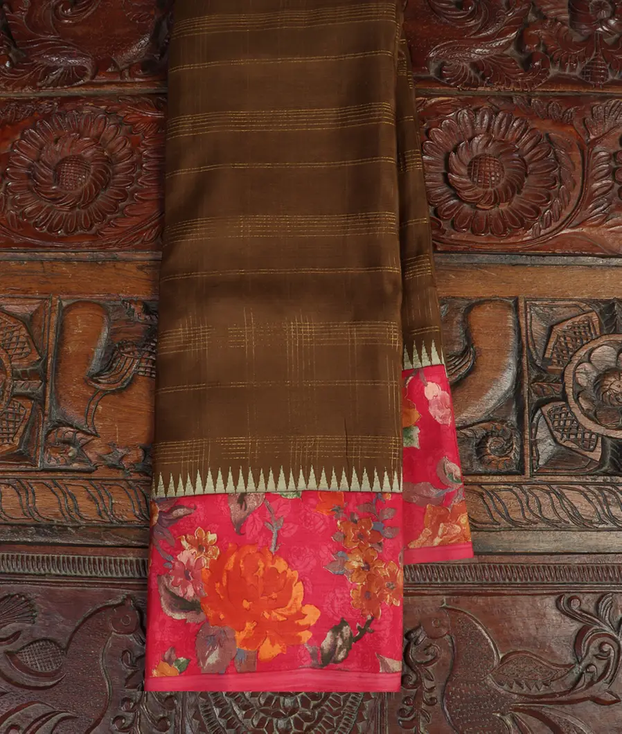 Brown Printed Kanjivaram Silk Saree T438429-image