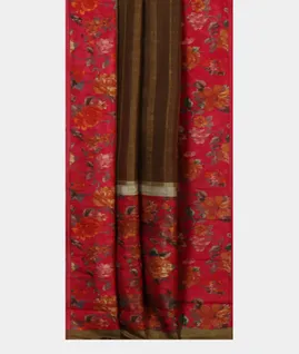 Brown Printed Kanjivaram Silk Saree T4384292