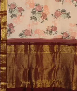 Peach Printed Kanjivaram Silk Saree T4120394