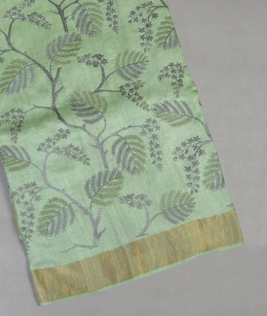 Green Tussar Embroidery saree T382379-image