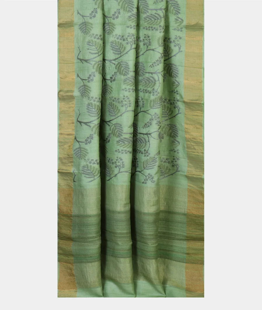 Green Tussar Embroidery saree T3823792