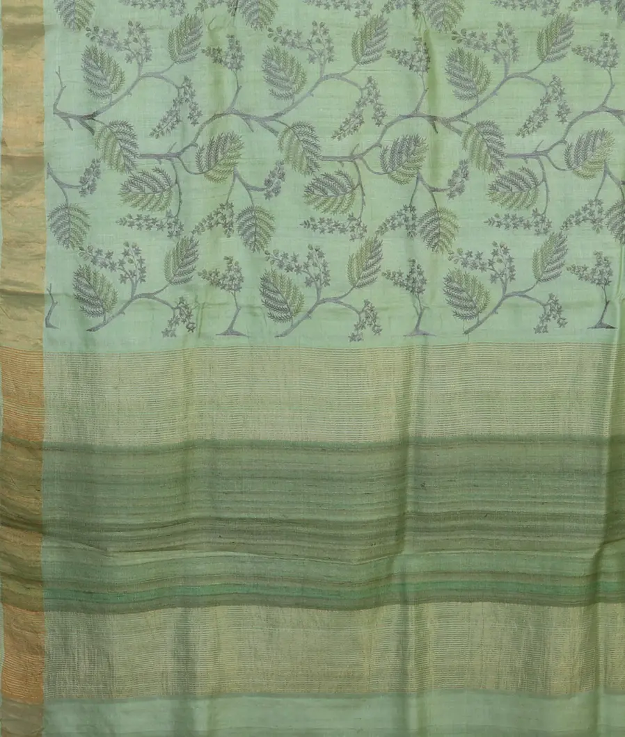 Green Tussar Embroidery saree T3823794