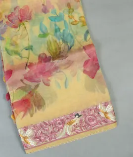 Yellow Kora Organza Embroidery Saree T4224091
