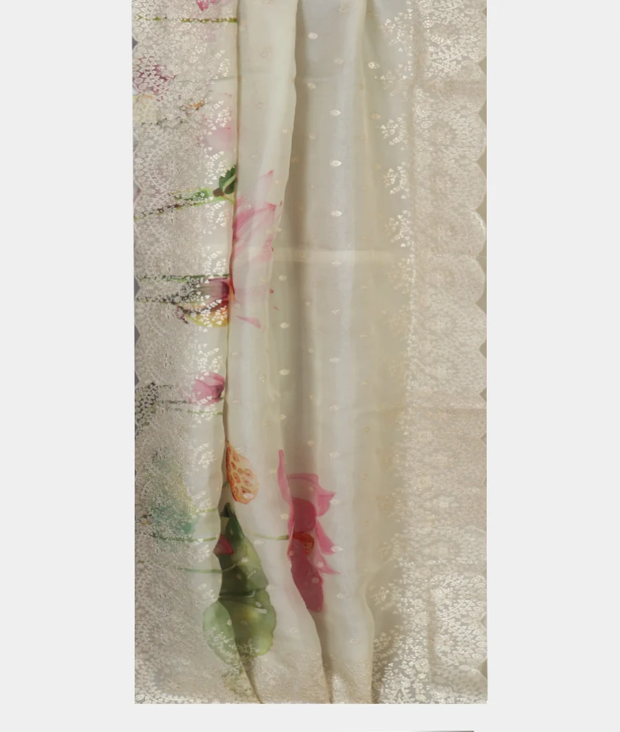 White  Kora Organza Embroidery Saree T4631092