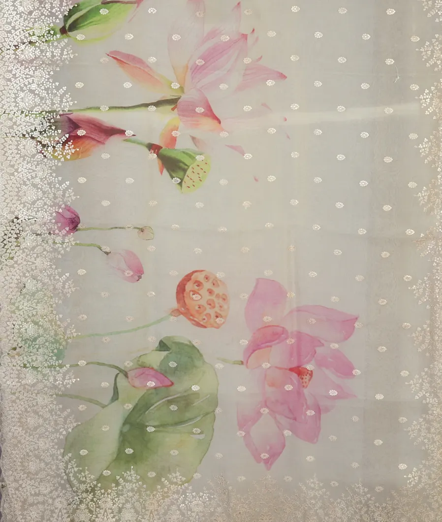 White  Kora Organza Embroidery Saree T4631094