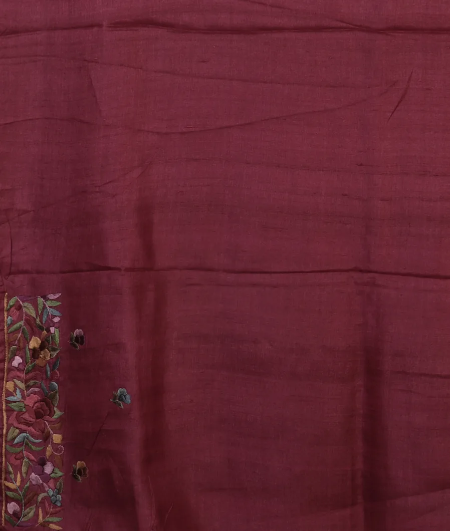 Burgundy Tussar Embroidery saree T3824273