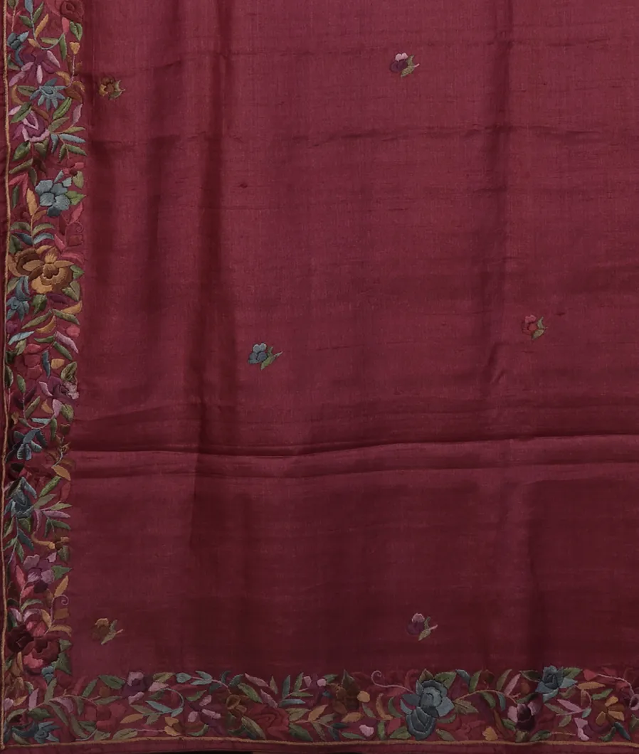 Burgundy Tussar Embroidery saree T3824274