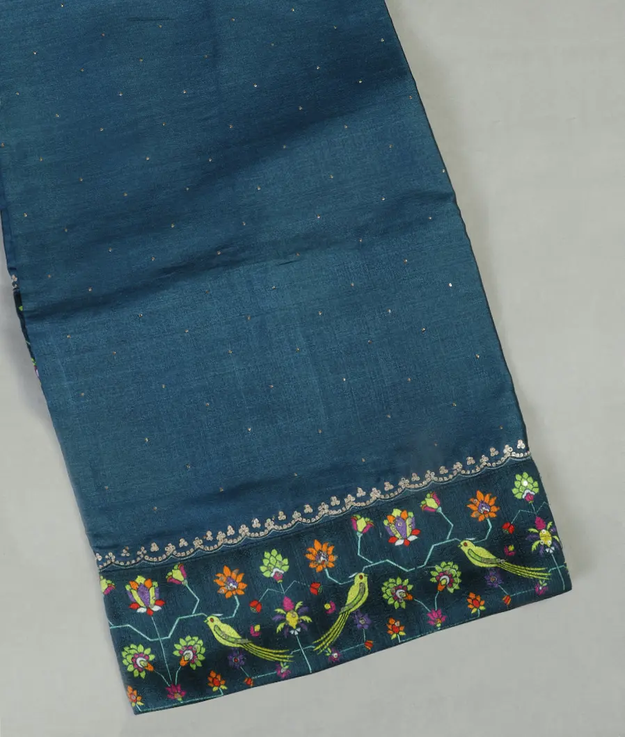 Blue Tussar Embroidery saree T459481-image