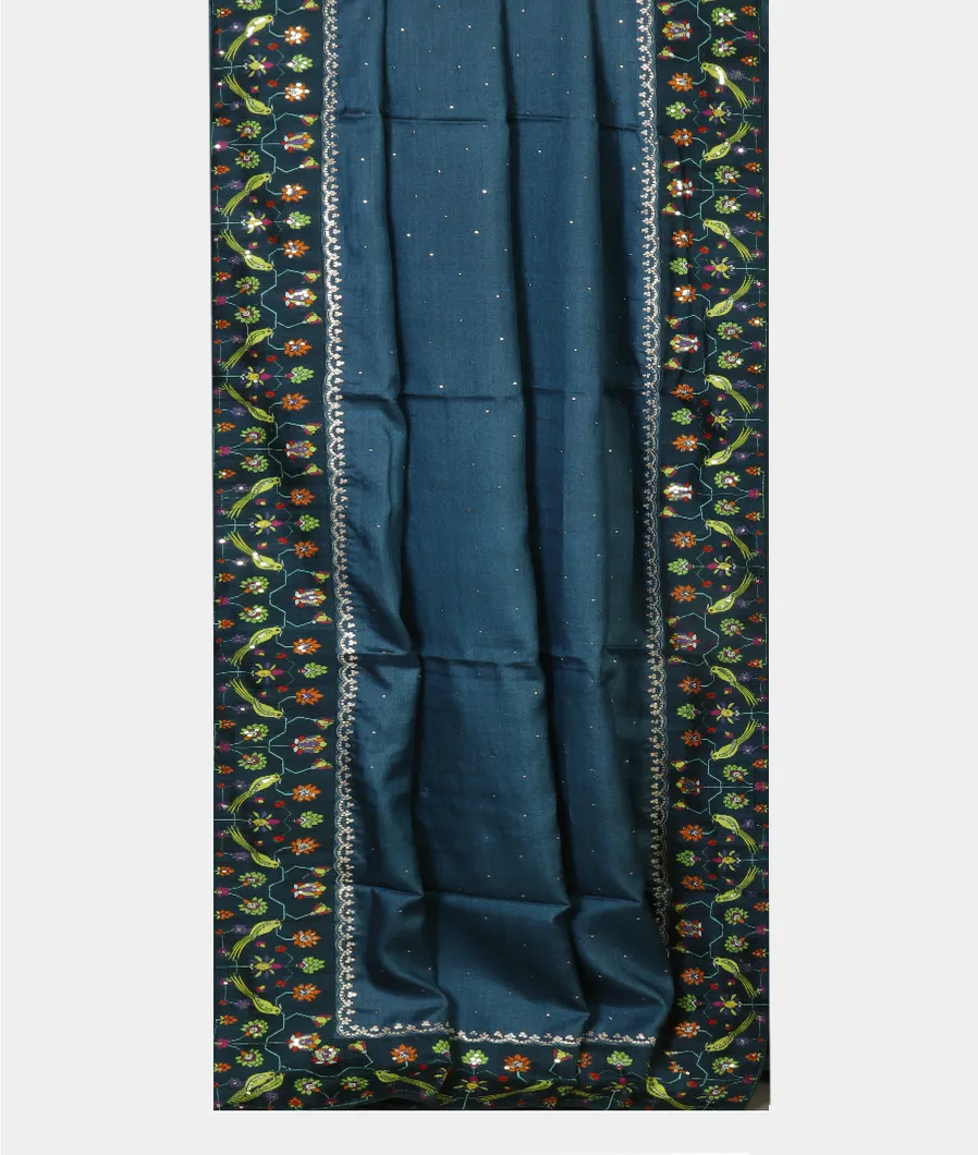 Blue Tussar Embroidery saree T4594812