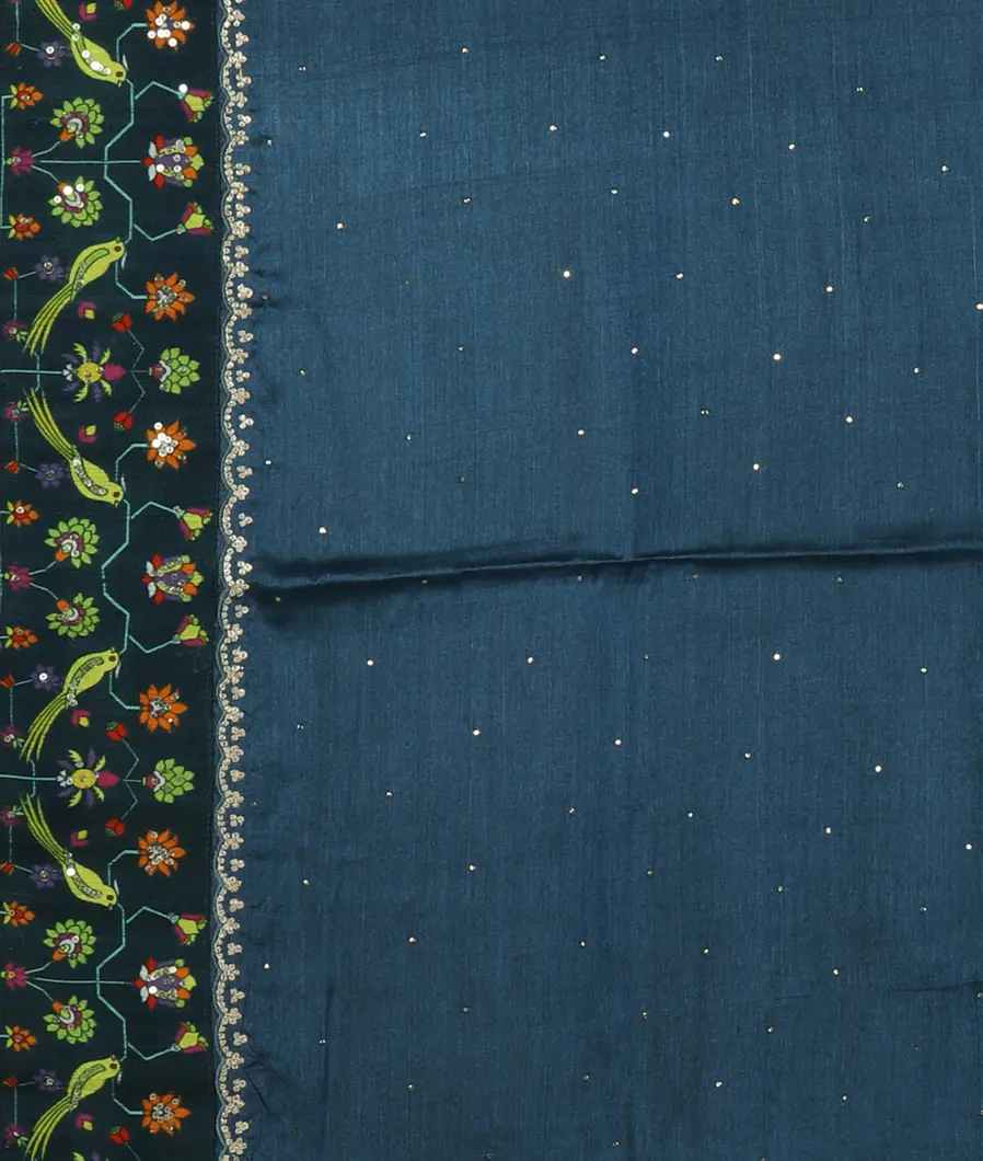 Blue Tussar Embroidery saree T4594813