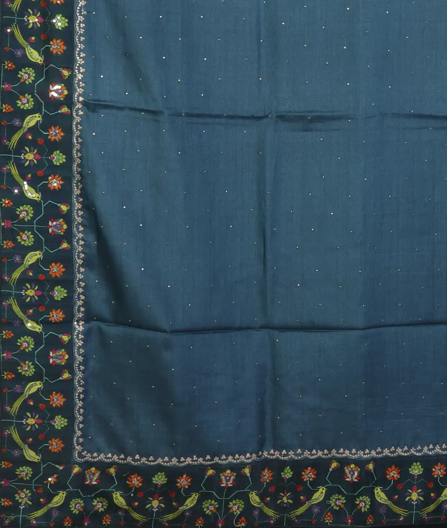 Blue Tussar Embroidery saree T4594814