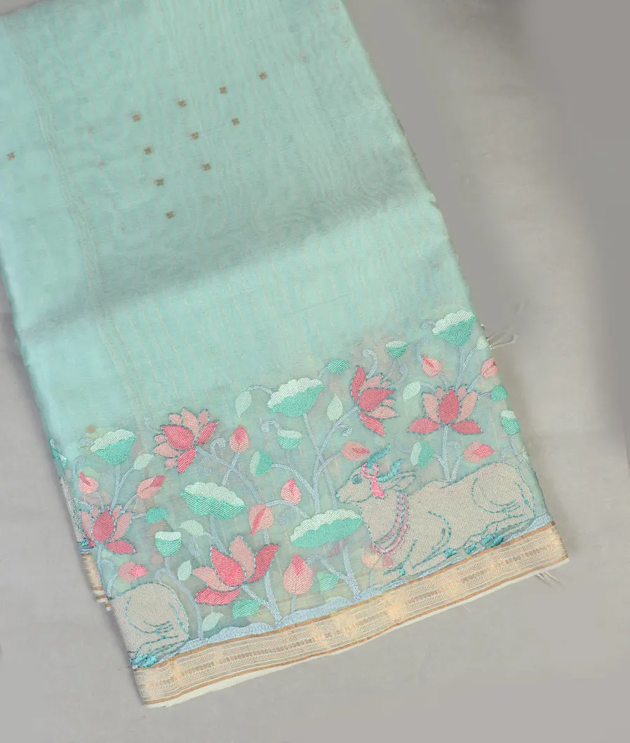 Blue Kora Organza Embroidery Saree T462991-image