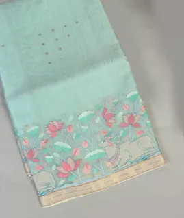 Blue Kora Organza Embroidery Saree T4629911
