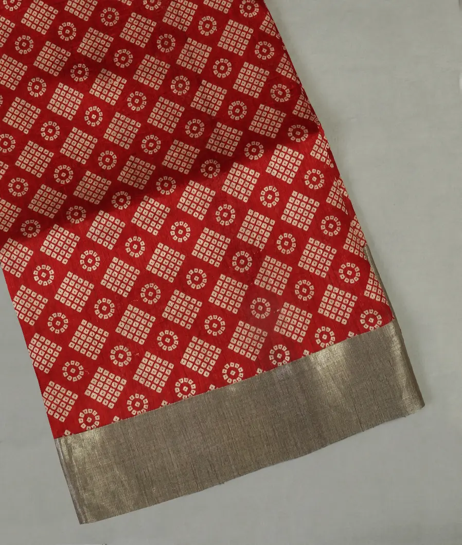 Red Tussar Printed Saree T451823-image