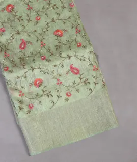 Green Linen Embroidery Saree T4516901
