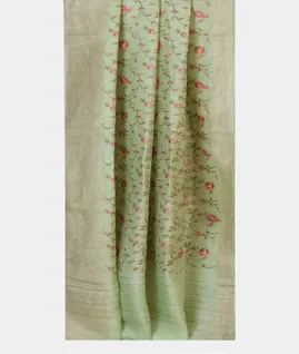 Green Linen Embroidery Saree T4516902