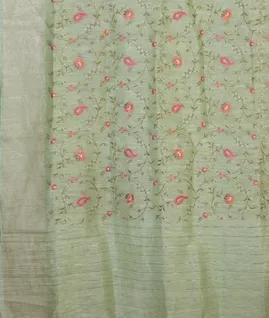 Green Linen Embroidery Saree T4516904