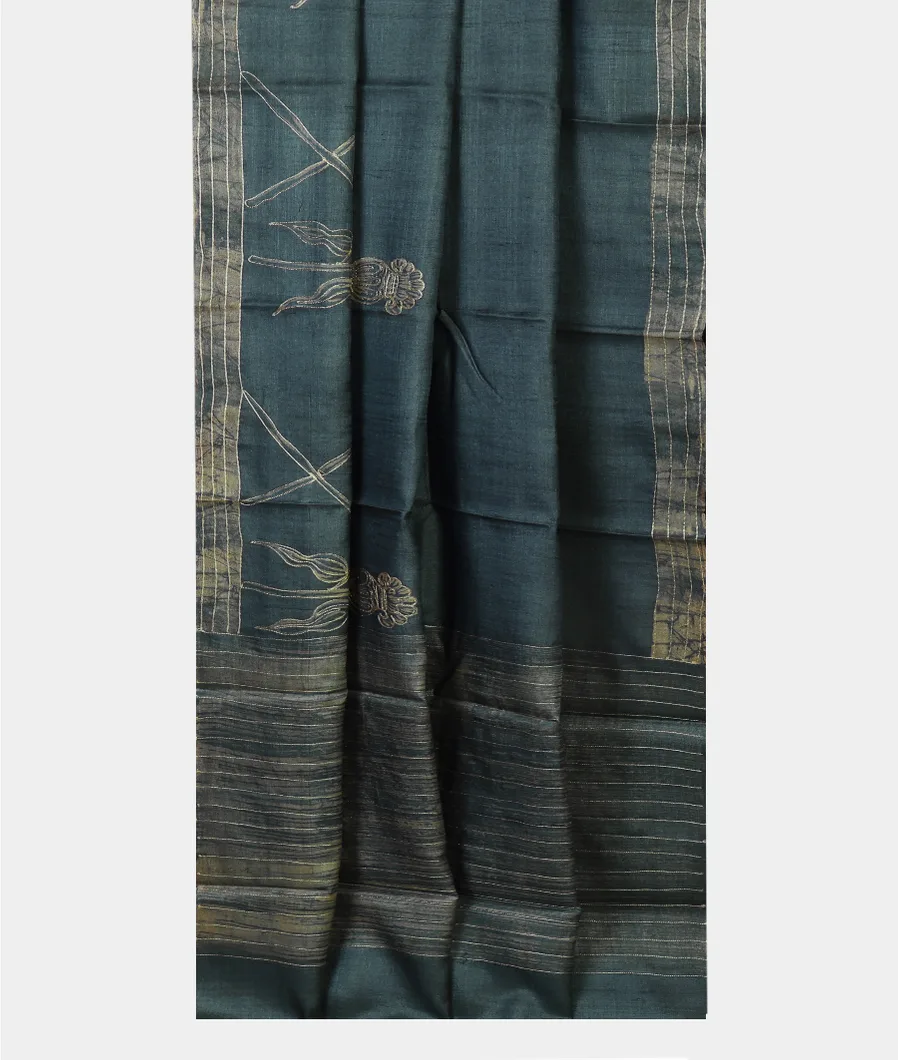 Blue Tussar Embroidery Saree T4617682