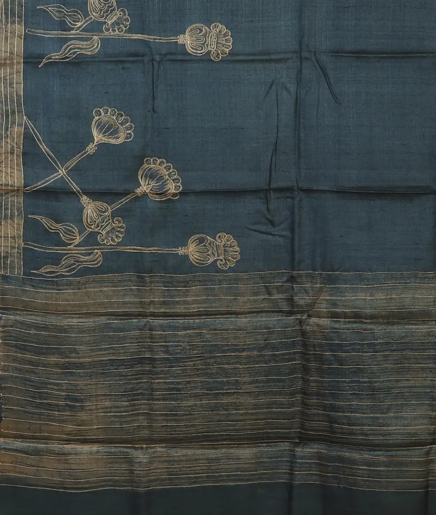 Blue Tussar Embroidery Saree T4617684