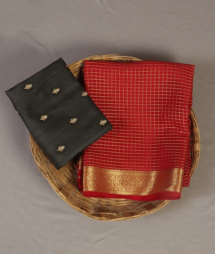 Red Mysore Crepe Silk Saree T462017-image
