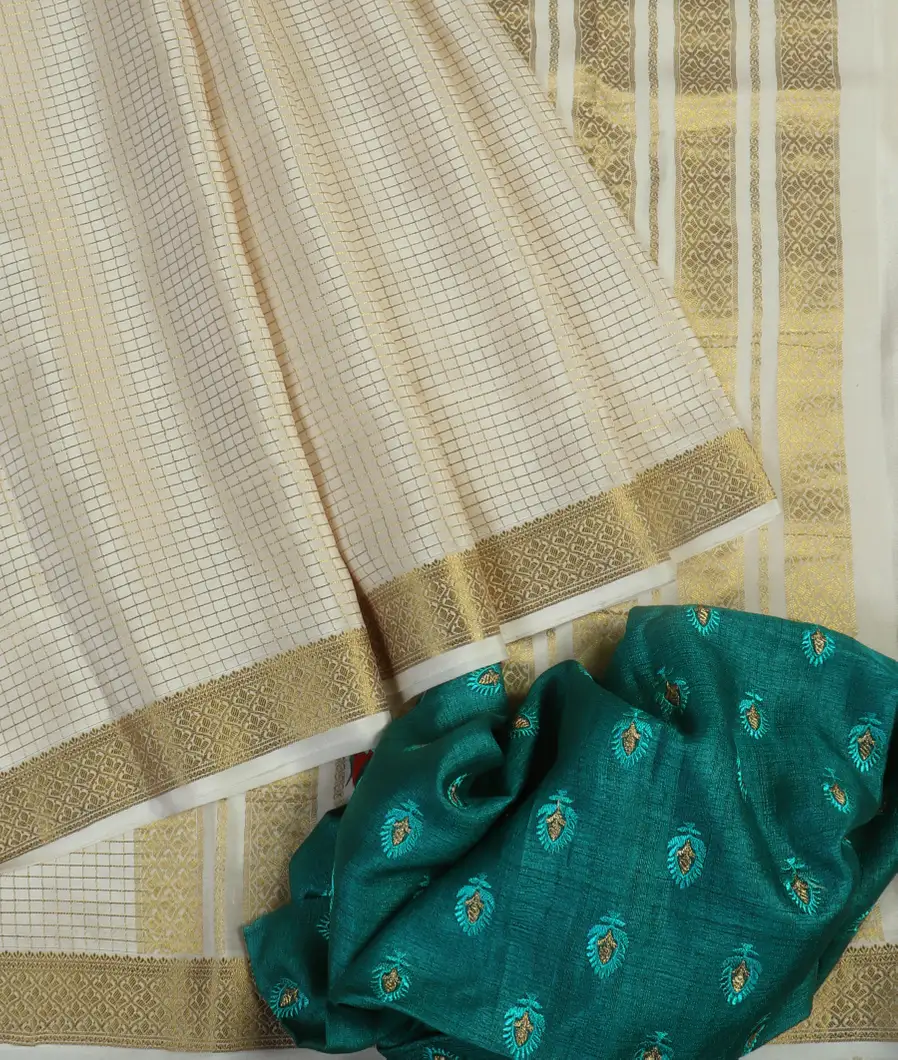 Off - White Mysore Crepe Silk Saree T4620142