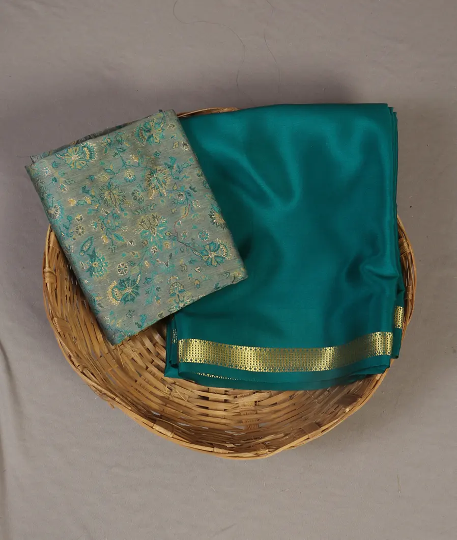 Peacock Blue Mysore Crepe Silk Saree T462008-image