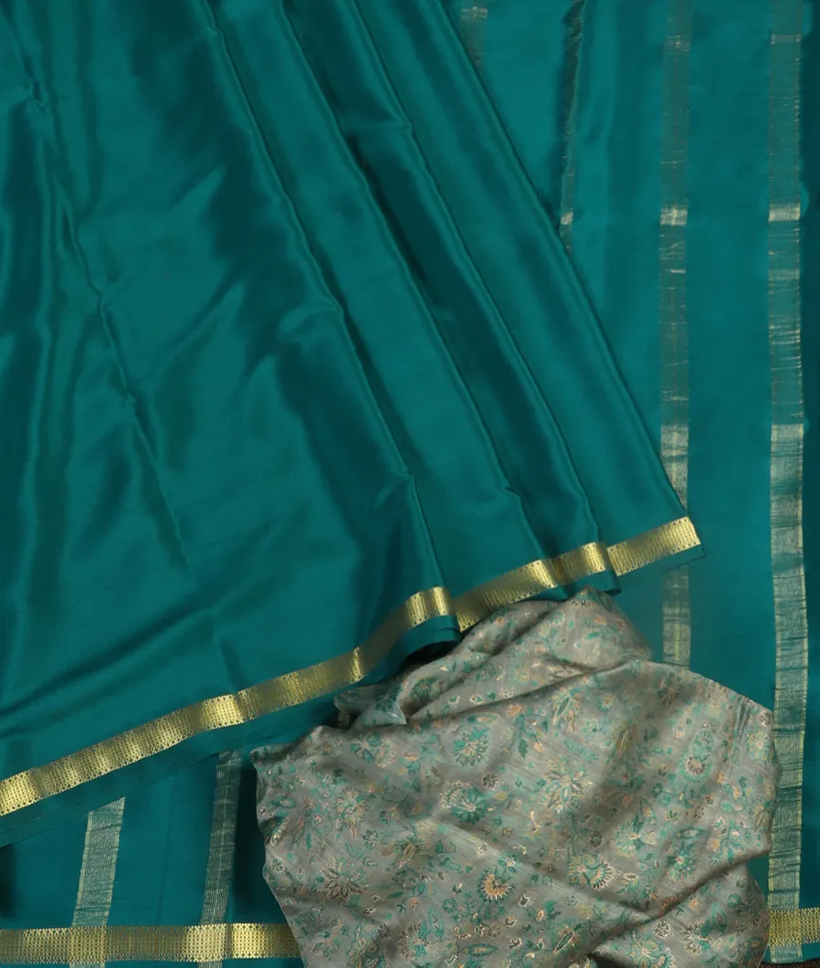 Peacock Blue Mysore Crepe Silk Saree T4620082