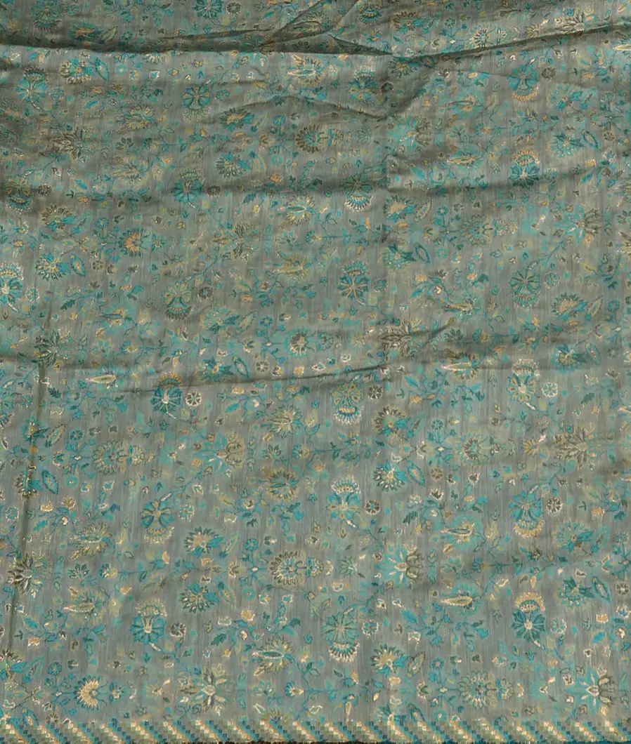 Peacock Blue Mysore Crepe Silk Saree T4620084