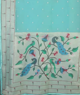 Blue Kora Organza Embroidery Saree  T4529504
