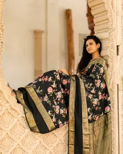 Black Hand Printed Kanjivaram Silk Saree T42063011