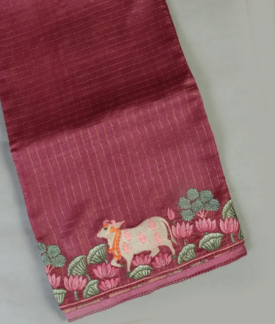 Maroon Tussar Embroidery Saree T459480-image