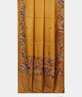 Yellow Tussar Embroidery Saree T4582372