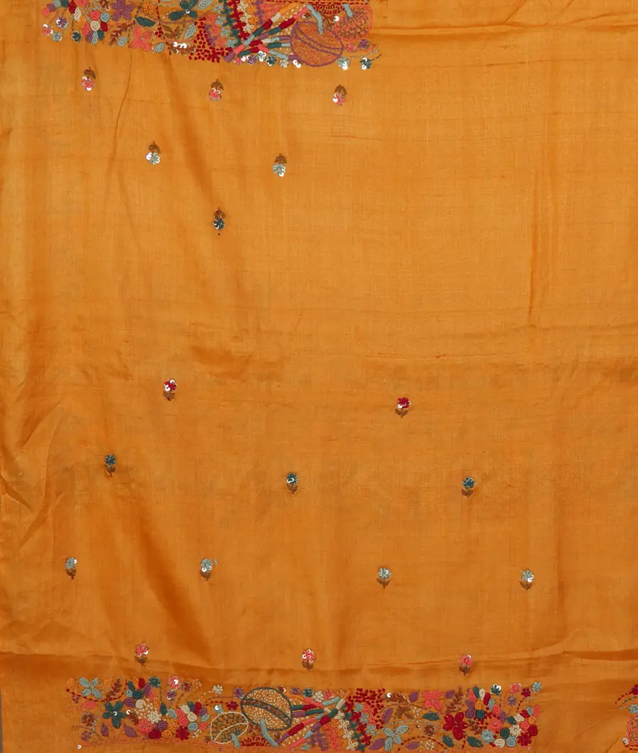 Yellow Tussar Embroidery Saree T4582373