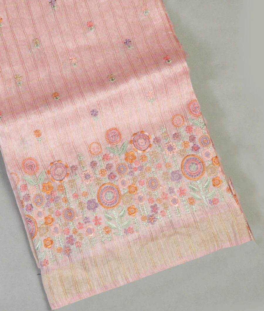 Pink Linen Embroidery Saree T457593-image
