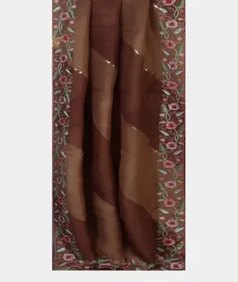 Brown Kora Organza Embroidery Saree T4630882