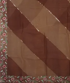 Brown Kora Organza Embroidery Saree T4630884
