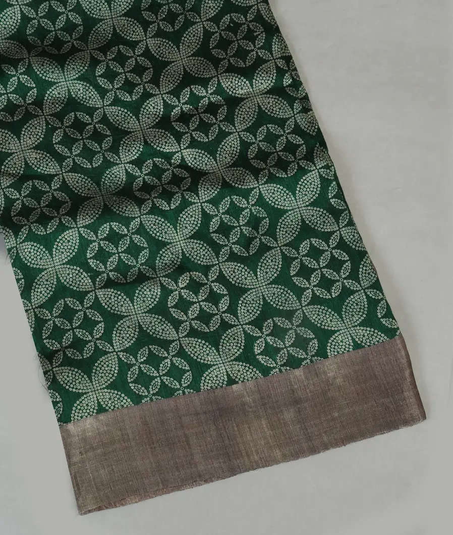 Bottle Green Tussar Printed Saree T451814-image