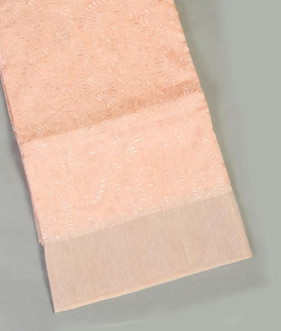 Peach Linen Embroidery Saree T460714-image