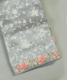 Grey Kora Organza Embroidery Saree T4547891
