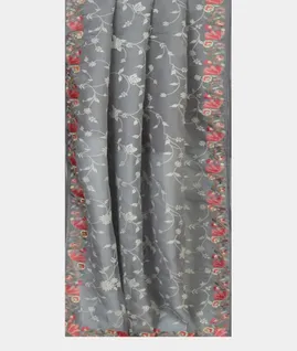 Grey Kora Organza Embroidery Saree T4547892