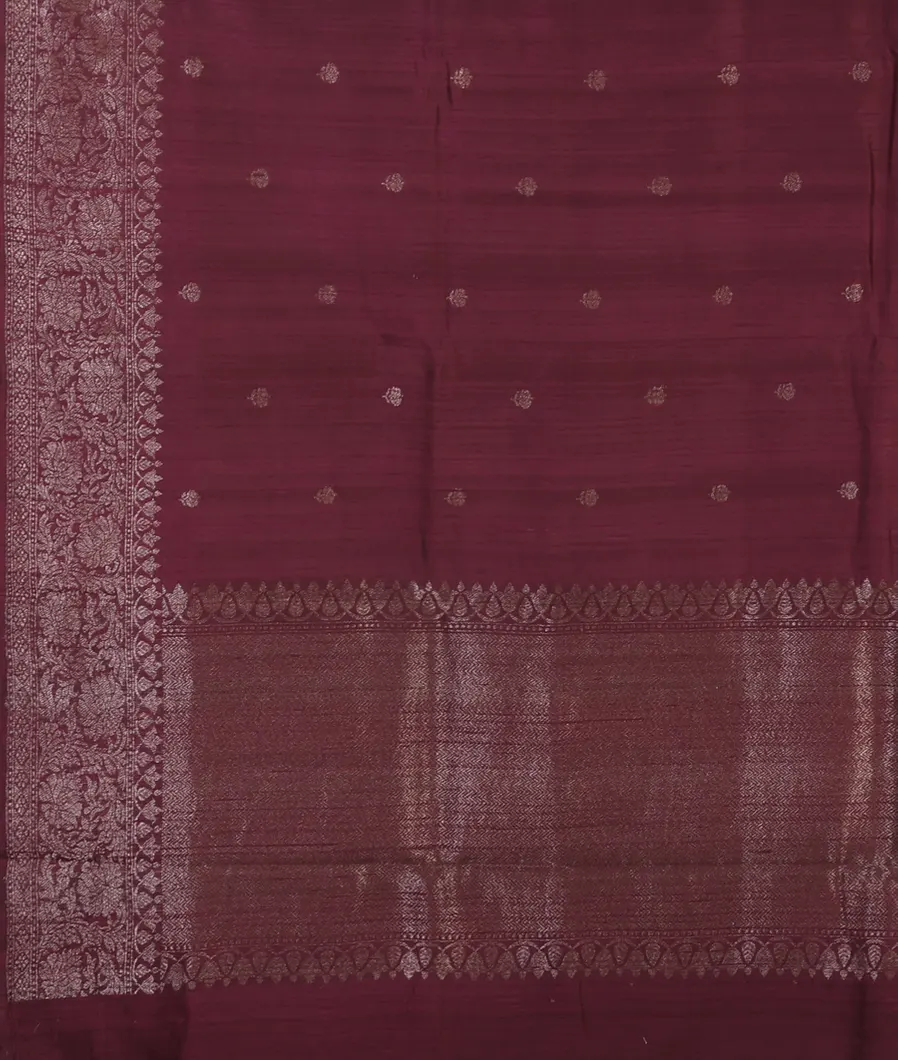 Burgundy Banaras Tussar Saree T4579244