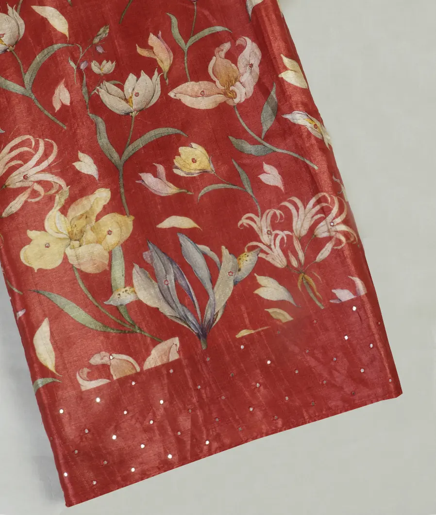 Rust Tussar Printed Saree T452187-image