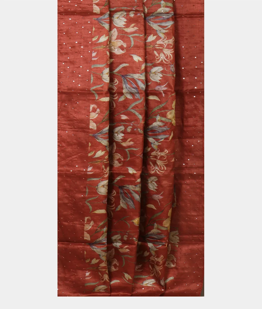 Rust Tussar Printed Saree T4521872